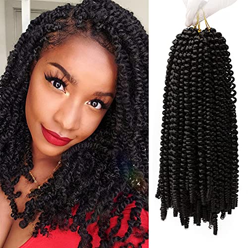 12inch Spring Twist Hair Black Synthetic Fiber Fluffy Crochet Braids Hair for Butterfly Locs Low Temperature Kanekalon Crochet Braiding Hair(12inch,1B)