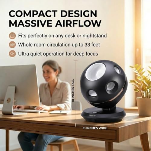 Image of EdenPURE 360 Air Fan GEN55 - Bladeless Air Circulator, Whole Room Cooling, Whisper Quiet 13dB, 33 Ft Airflow, Compact Oscillating Table Fan with Remote, 4 Speeds, Energy Efficient