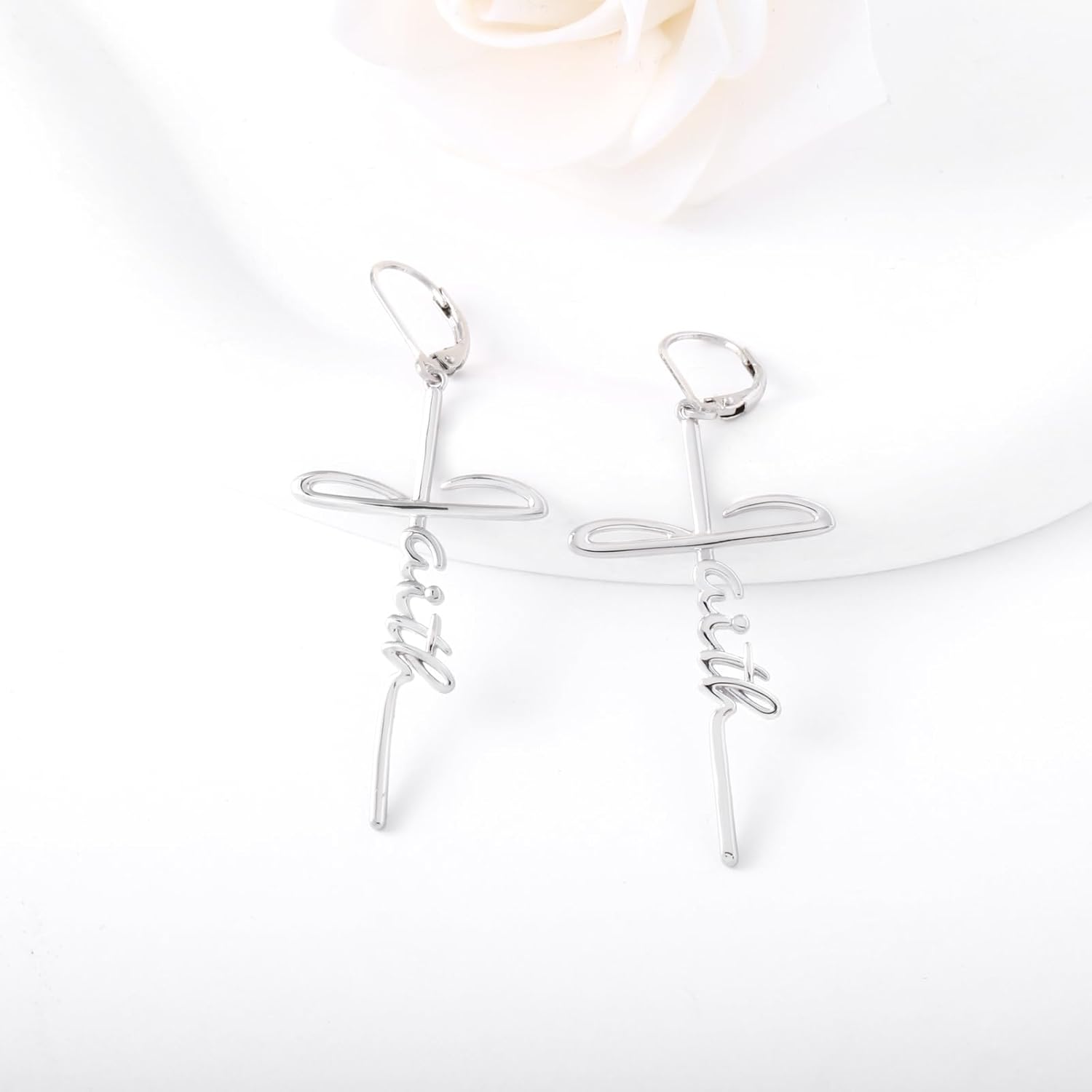 Faith Dangling Earrings for Women - Silver Faith Cross Dangling Drop Earring Jewerly Religious Gifts Hypoallergenic Easter Christmas