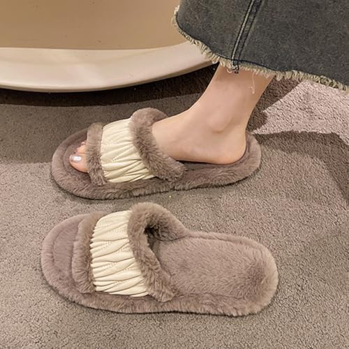Women's Plush Slippers Warm Fur Slippers Fashionable Open Toe Slippers For Women Indoor And Outdoor4