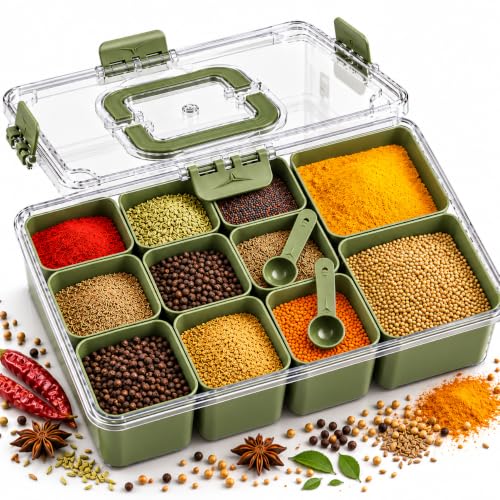 Image of Premium Masala Box with 11 Containers & 2 Spoons | Spice oragnizer