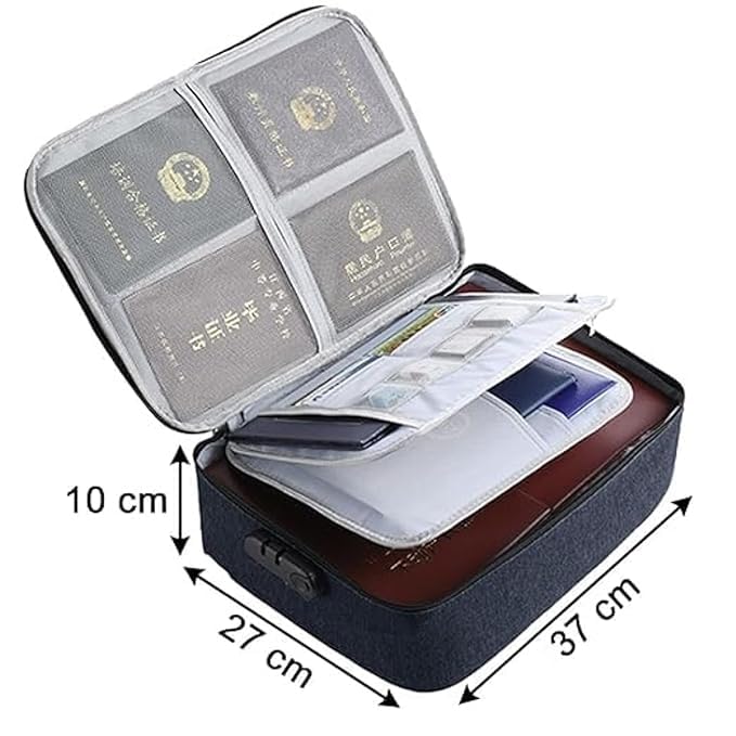 Image of Polyester Multilayer Travel File Document Organiser Storage Bag with Lock Waterproof File Folders Bag for Certificates&Document Safe Pouch Bag for Home Office Travel