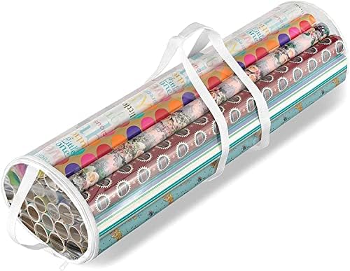 Ram® Christmas Cylinder Gift Wrap Storage Clear Bag Wrapping Paper Organiser Xmas Christmas Tidy  Stores Baubles Tinsels Lights Bows Heavy Duty Material