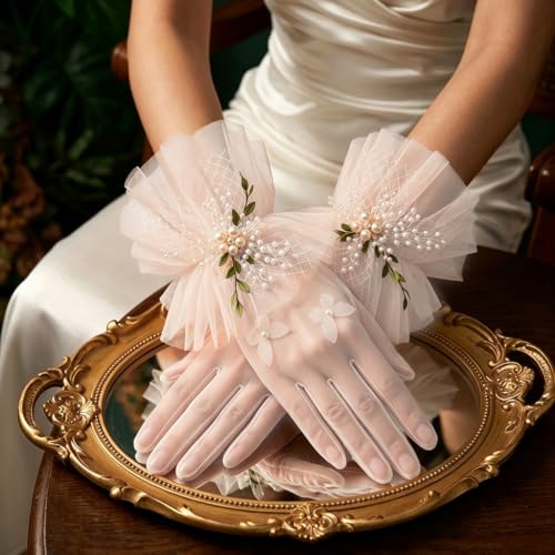 Image of PATPAT Bridal Wedding White Gloves for Women with Pearl, Elegant Lace Gloves for Women Princess Glove for Bride, Cosplay & Formal Events Banquet Stage Performance Accessories