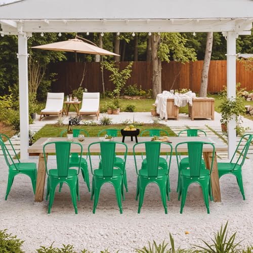 Image of Furmax Metal Dining Chair Indoor Outdoor Use Stackable Classic Trattoria Chair Chic Dining Bistro Cafe Side Metal Chairs Set of 4 (Green)