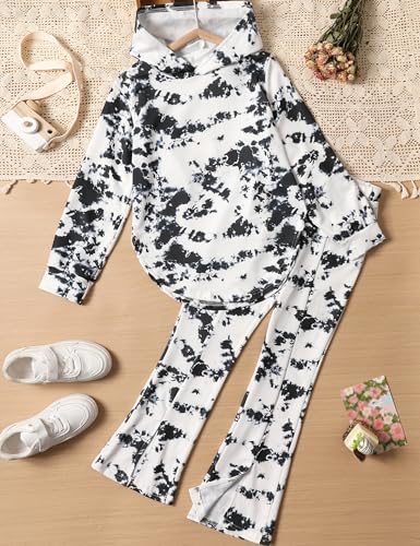 Image of Girls Clothes Tie Dye Sweatsuit Long Sleeve Sweatshirt Tops and Flare Pants 2PCS Girls Fall Clothes