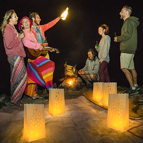 Anzome Flameless Tea Lights With 30 Packs Luminary Bags, 30 Battery Operated Led Unscented Tea Lights Fake Tea Candles With Realistic Flames, Christmas, Weddings, Parties, Festivals, Halloween Decor #TOP3