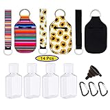 Hand Sanitizer Holder Bath And Body Works With Bracelet Key Chains For Backpack Women Men Mini Empty Clear Plastic Travel Size Bottles 1 Oz Refillable (Black-sun flower-rainbow)