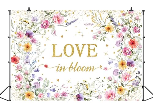 PONNYC Love in Bloom Bridal Shower Backdrop Wildflower Wedding Spring Floral Engagement Bachelorette Party Photo Decor Supplies 7x5FT Thin Vinyl by PONNYC - Used condition - Image 2