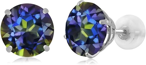 Gem Stone King Aretes de oro blanco sólido de 14 quilates con piedra natal redonda de 0.315 in Aretes de oro con respaldo cómodo para mujer