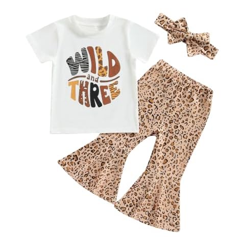 Eadrioss Toddler Baby Girl Birthday Outfit 3rd Wild and Three Shirts Leopard Bell Bottoms 3 Year Old Birthday Outfit Girl Cover