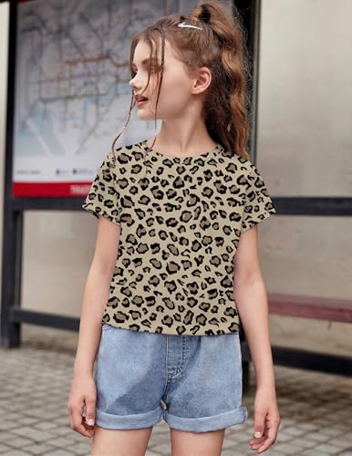 Image of Arshiner Girls Shirt Crop Tops Short Sleeve Summer Drop Shoulder Batwing Sleeve Crewneck Loose T Shirt Tee