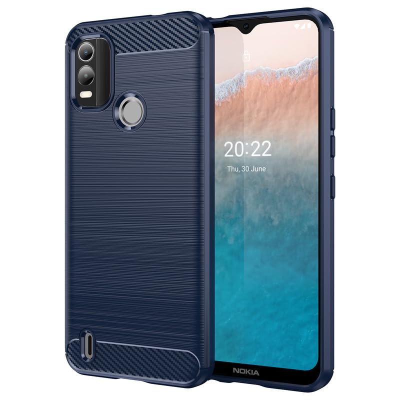 Image of Hybrid Carbon Fiber Back Case for Nokia C21 Plus (Blue)