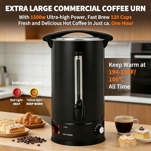 Image of 18 L /120 Cups Coffee Urn, Commerical Coffee Maker Hot Water Urn, Large Percolator Pot Dispenser With Double-Wall Stainless Steel, Quick Brew, Stays Hot for Tea & Beverage at Events & Catering(Black)