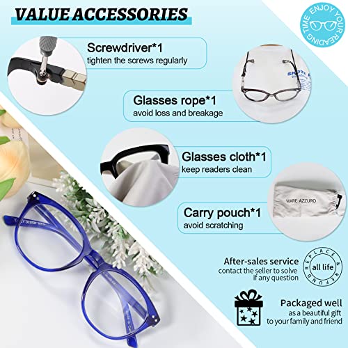 Image of MARE AZZURO Reading Glasses Women Round Readers 0 1.0 1.25 1.5 1.75 2.0 2.25 2.5 2.75 3.0 3.5 4.0 5.0 6.0 (Blue 125)