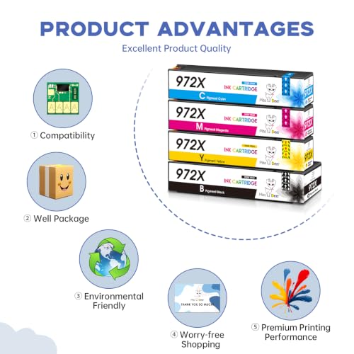 Image of Miss Deer 972X Ink Cartridges(with New Chips) fro HP 972X 972 972A