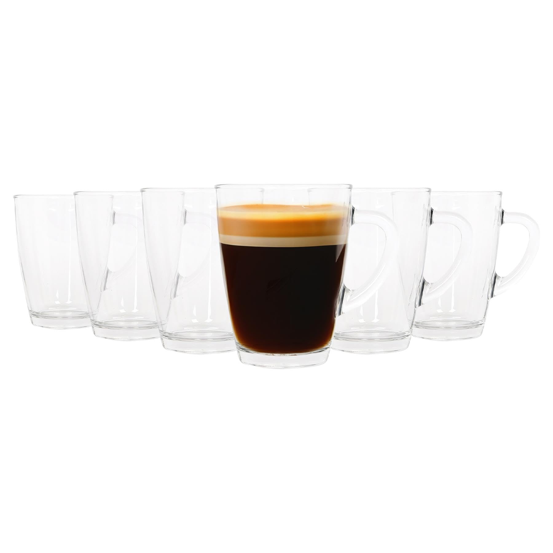 LAV 6x Clear 350ml Vega Glass Coffee Cups - Large Heat Resistant Tea Latte Cappuccino Hot Chocolate Drinking Mugs Glasses Set with Handle