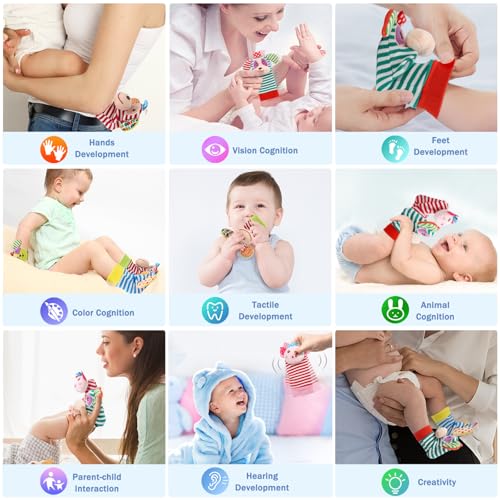 Image of BLOOBLOOMAX Sock rattles for Babies 0-24 Months Baby Animal Foot Finder Educational Toys