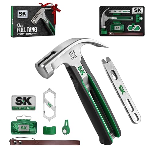 Image of SK Gifts for Men, 8-Piece Hammer Tool Set, 8oz Stubby Claw Hammer, Full Tang Hollow Metal Frame, with EVA Foam Tool Organizer, Birthday Gift for Dad, Husband, Grandpa, Ladies and Beginners