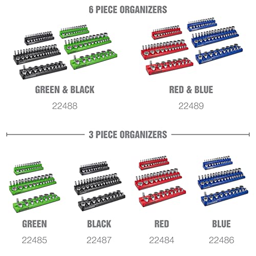 Oemtools 22488 6 Pack Set Metric And Sae Magnetic Socket Tray Set, Black And Green Socket Organizers, 1/4, 3/8, 1/2 Inch Drive Socket Organizer Tray Set #TOP4