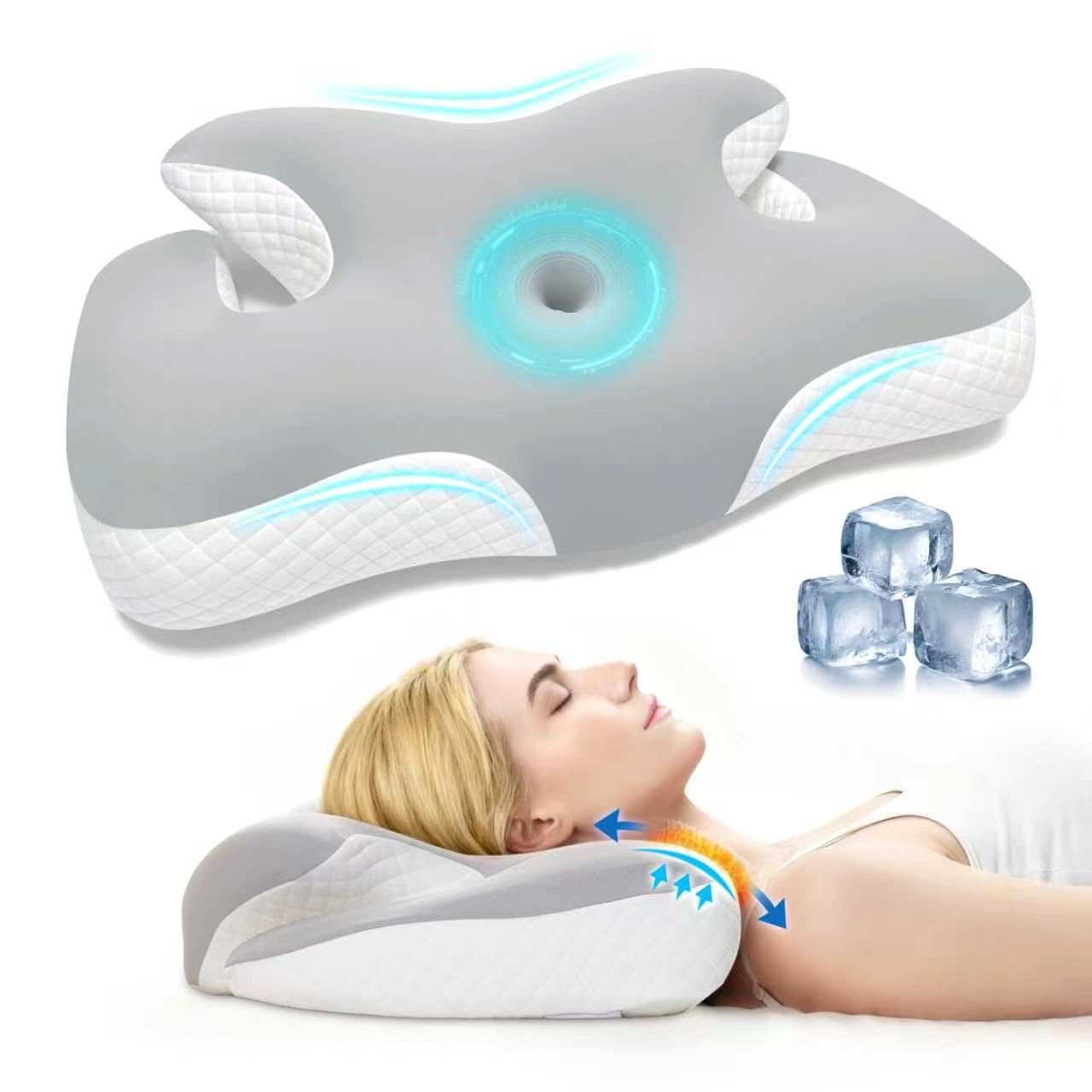 Ergo Cervical Pillow for Neck and Shoulder Pain Relief Cooling Orthopedic Contour Memory Foam Pillows for Adults Side