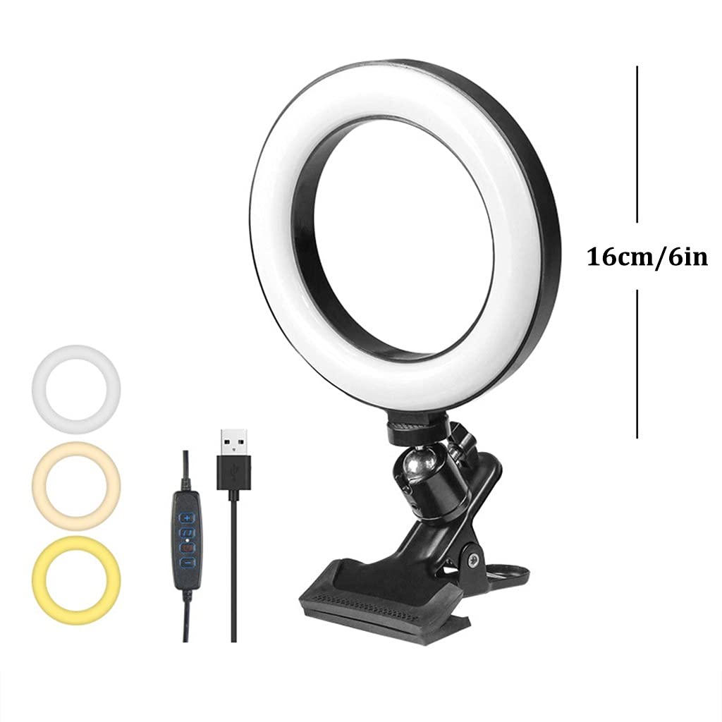 6'' Kit di Illuminazione per Videoconferenza, 2 Pezzi, 3000k-6000K, Luci ad Anello a LED Dimmerabili, Clip sul Monitor del Laptop, per Laptop, Ufficio, Trucco, Youtube