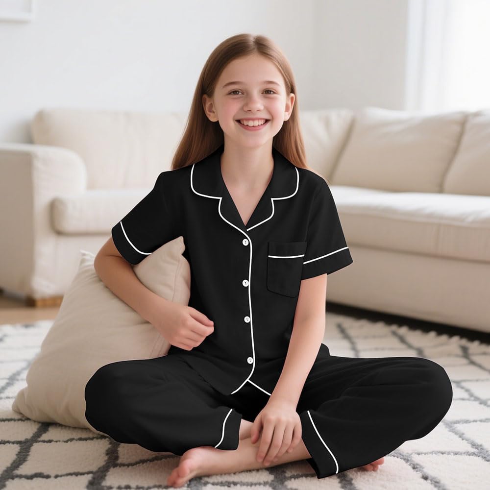 SANGTREE 3 Piece Boys Girls Pajama Sets Sleepwear Kids Clothes Girls Pjs Teen Button Down for Nights, for 5-14 Years - Image 6