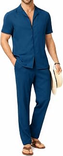 TYSORT Men 2 Piece Cotton Cuban Collar Button Down Shirt Casual Loose Pant Sets,Cord Set For Men Price In India