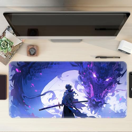 Image of Anime Theme Printed XL Extended Stich Edge Mousead | Smooth Surface Gaming Mousepad with Anti-Slip Rubber Base | 3mm Thick - 11 x 23 Inch (Dragon Warrier (P109))