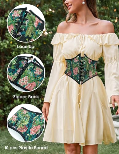 Image of Scarlet Darkness Corset Belt for Women Floral Lace Up Boned Underbust Corset Waist Belts