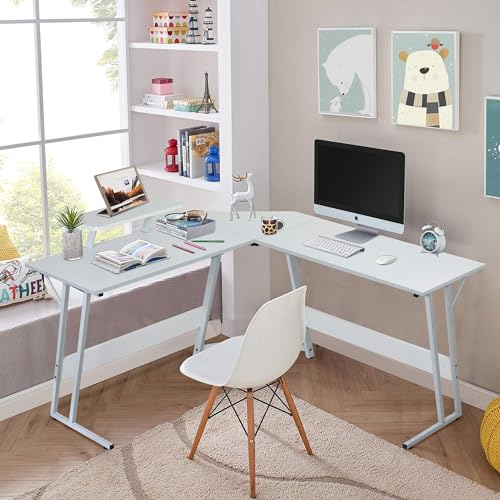 Haiput Wam L Shape Desk Sturdy L-Shaped Gaming Desk with Large Wooden Desktop for Home Office, Corner Desk for Small Space, Easy to Assemble, ComputerDesk