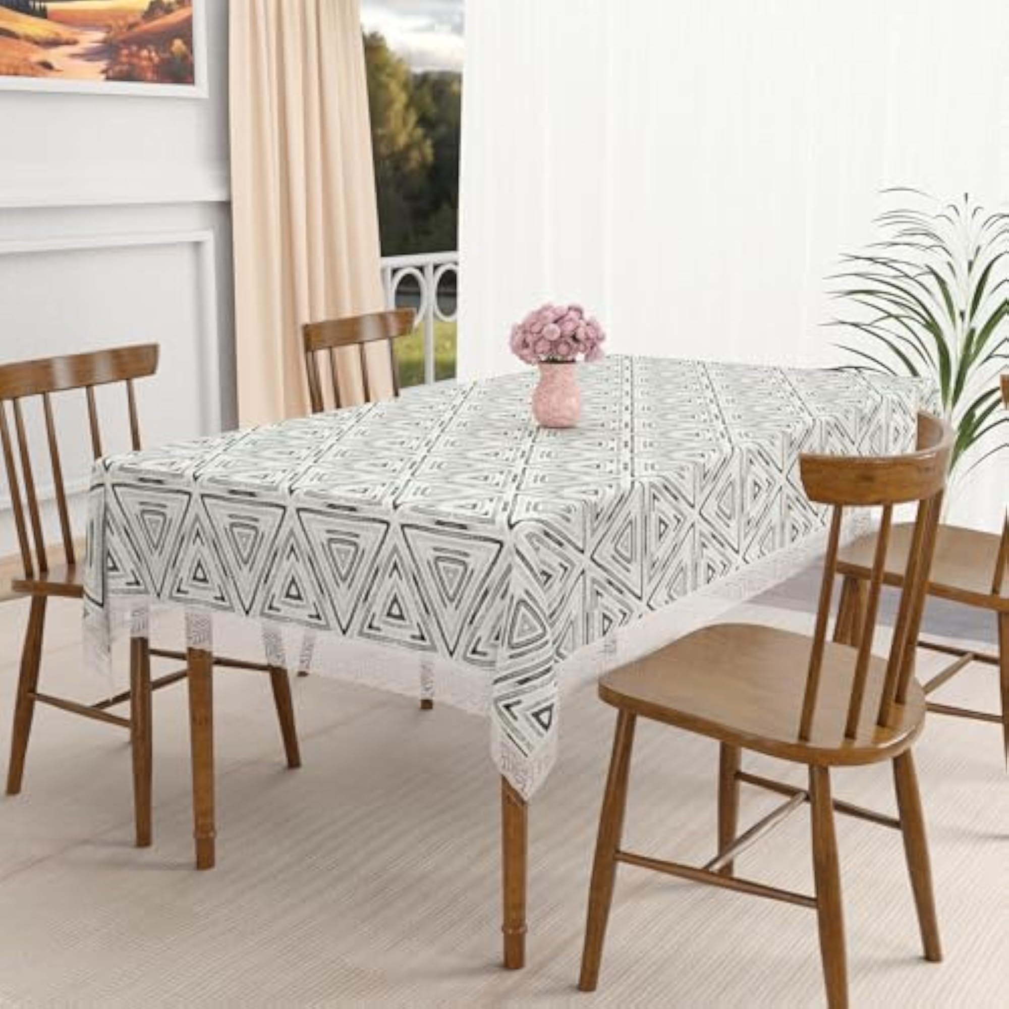Triangle Print PVC 4 Seater Table Cover, 48x60 Inch