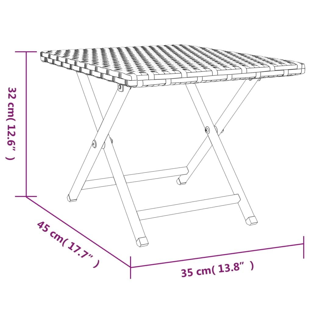 Table Pliable Résine Tressée 45x35x32 cm Noir