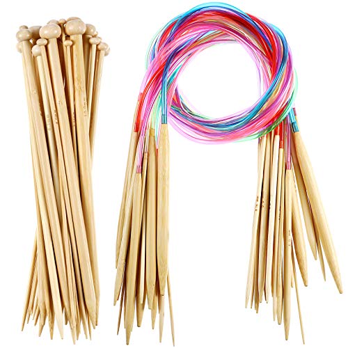 Knitting Needles Set 18 Pairs 18 Sizes Bamboo Circular Knitting Needles with Colored Tube and 36 Pieces Smooth Bamboo Knitting Needles for Craft Knitting Making (2 mm to 10 mm) Knitting Needles Set 18 Pairs 18 Sizes Bamboo Circular Knitting Needles with Colored Tube and 36 Pieces Smooth Bamboo Knitting Needles for Craft Knitting Making (2 mm to 10 mm)