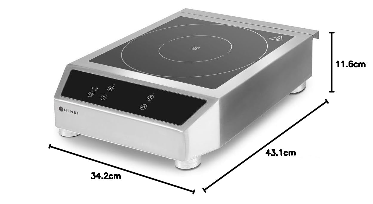HENDI Plaque de cuisson à induction de table professionnelle, commande tactile, 60-240°C, 230V, 3500W, 342x431x(H)116mm, acier inoxydable