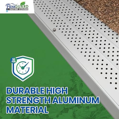 Image of FlowGuard USA Made Slip Under Shingle Professional DIY Universal 5 Inch & 6 Inch 50-Year Gutter Cover System - White - Aluminum Gutter Guards - 408 Feet - by FlexxPoint