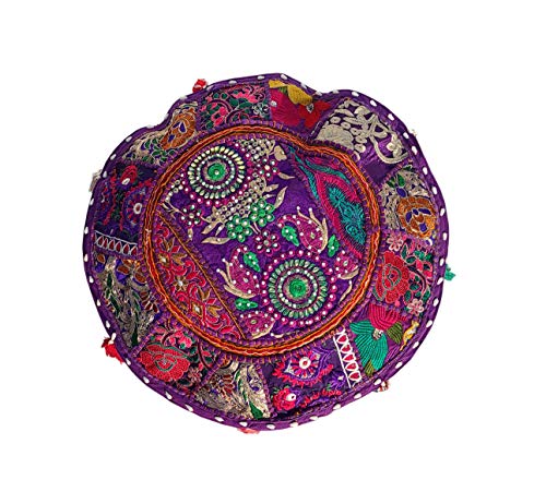 Copripoggiapiedi indiano rotondo ricamato, con