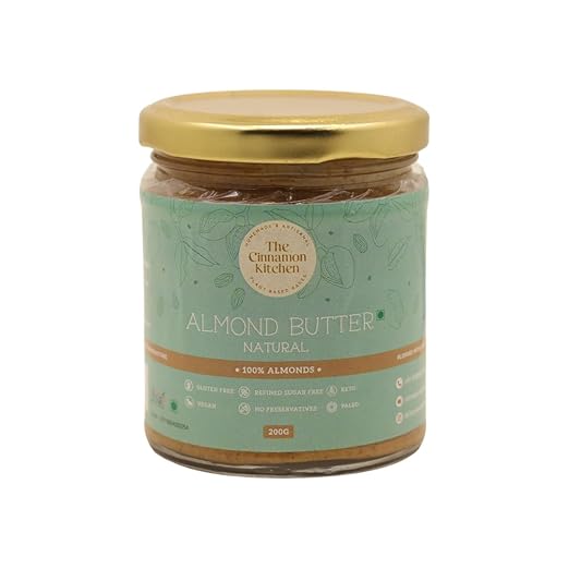The Cinnamon Kitchen Almond Butter Natural 200g - Organic, Vegan, Gluten-Free Spread, Ideal for PCOS Diet - As Featured on Shark Tank