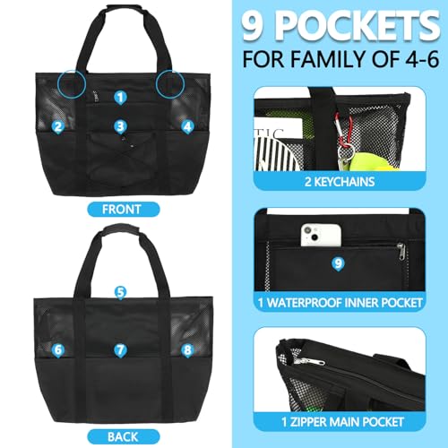 Image of Fammart Mesh Beach Bag for Women, Large Beach Toy Pool Bag with Zipper Pocket, SandProof Cruise Essentials 2026 Family Travel