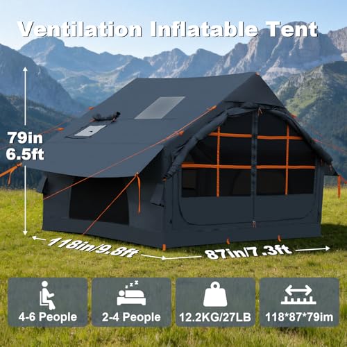 Image of Inflatable Camping Tent,2 /4 /6 /8 Person Glamping Inflatable Tents with Awning, Quick Setup Blow Up Tents with Pump, Waterproof Oxford Inflatable House for Camping, Air Glamping Hot Tents for Adult