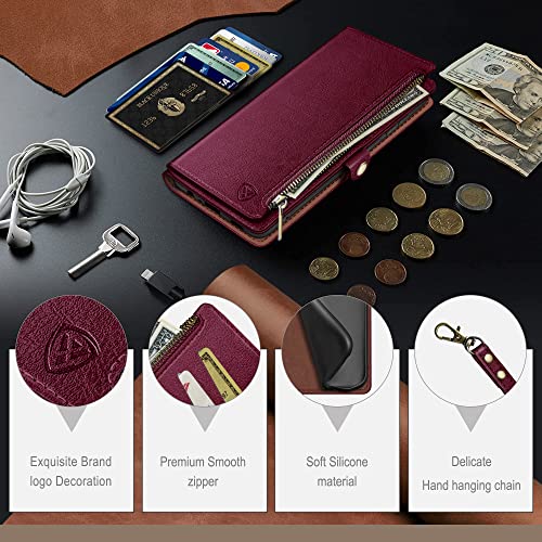 Image of XcaseBar for iPhone Xs Max 6.5 inch Wallet case with Zipper Credit Card Holder【RFID Blocking】, Flip Folio Book PU Leather Phone case Shockproof Cover Women Men for Apple XS Max 6.5 inch case Wine Red