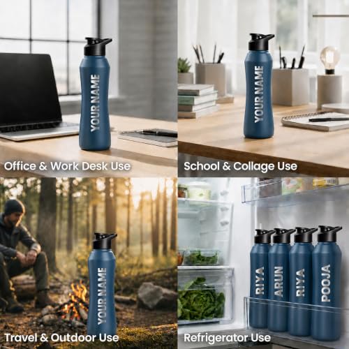 Image of Speedex Customised Engraved Name Stainless Steel Water Bottle 1 Ltr - Personalised Sipper Cap Bottle for Kids, Men & Women, School, Gym, Travel, BIS Approved, Teal Blue, Set of 1