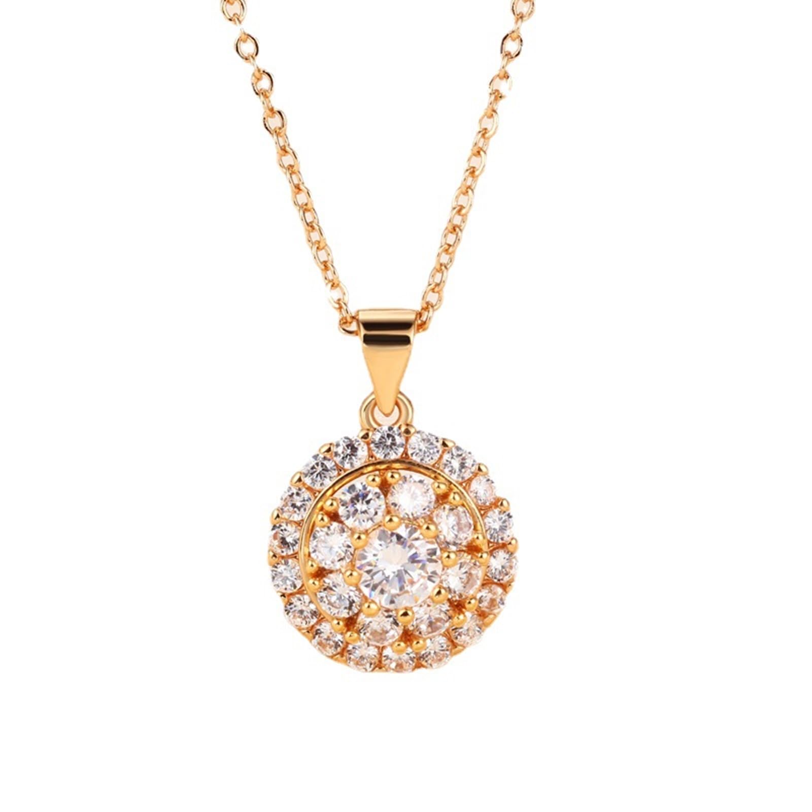 Collar de flores para mujer, oro amarillo de 9 quilates para mujer, colgante de flor, collar con colgante de diamante de laboratorio para ella