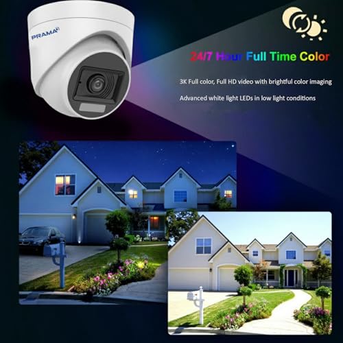 Image of Prama PT-HTH70F0E-TF(M) 3K Ranginview Audio Turret Camera | 2960x1665 Resolution | 24 /7 Color Imaging | Built-in Mic | 20m White Light Night Vision | IP66 Weatherproof | Included PVC Stickers