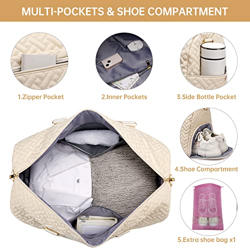 Image of Duffle Bag for Travel, Weekender Bag with Shoe Compartment, Carry On Overnight Bag for Women with Toiletry Bag, Gym Bag with Wet Pocket, Hospital Bags for Labor and Delivery Beige, Beige, Medium