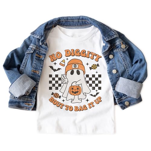 Kids Funny Trick Or Treat Shirt - Cute Vintage Retro Ghost Bout To Bag It Up Candy Halloween Outfit - Natural Boys & Girls Toddler, Youth Clothing3