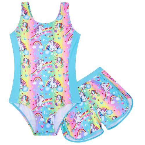 Image of TUONROAD Toddler Girls One Piece Swimsuit 2Pcs Bathing Suit Kids Swimwear with Short for 3-9