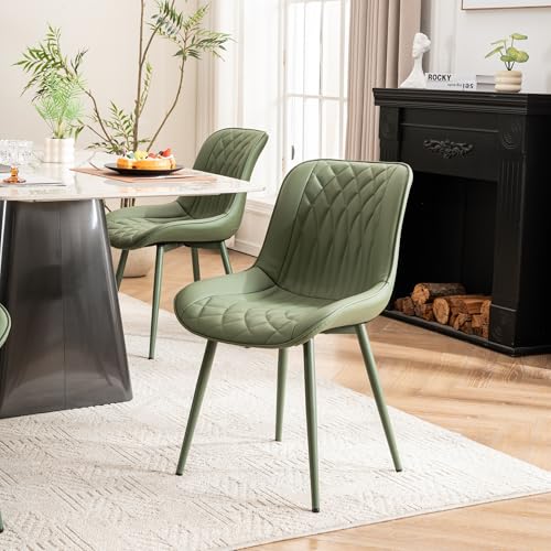Image of YOUNIKE Dining Chairs Set of 2 Kitchen & Dining Room Chairs Modern Green | Faux leather waterproof, comfortable accent side chairs with upholstered back and metal legs, easy to clean assemble; 300lb