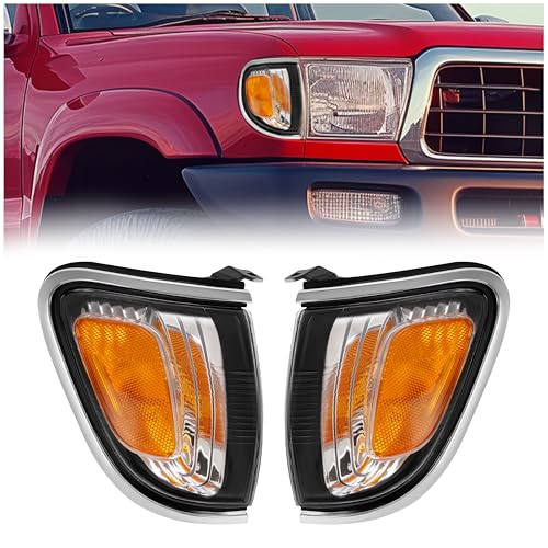 HECASA Pair Corner Light Compatible with 2001-2004 Toyota Tacoma Replacement for TO2520161 TO2521161 with Chrome Trim Turn Signal Corner Lamp Assembly Yellow Lens+Chrome Housing Plastic