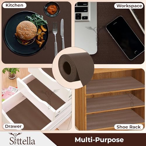 Image of SITTELLA (45cm x 3m) Food-Grade Anti-Slip Washable Kitchen Drawer & Shelf Liner | Multipurpose Waterproof Fridge, Table & Cabinet Mat | Non-Toxic, Cuttable & Reusable(Coffee)